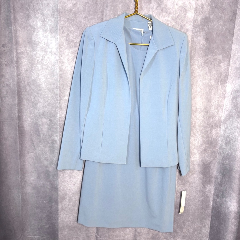 NWT Amanda Smith Petite Dress Jacket Suit Set Womens 8P Pastel Baby Blue Career